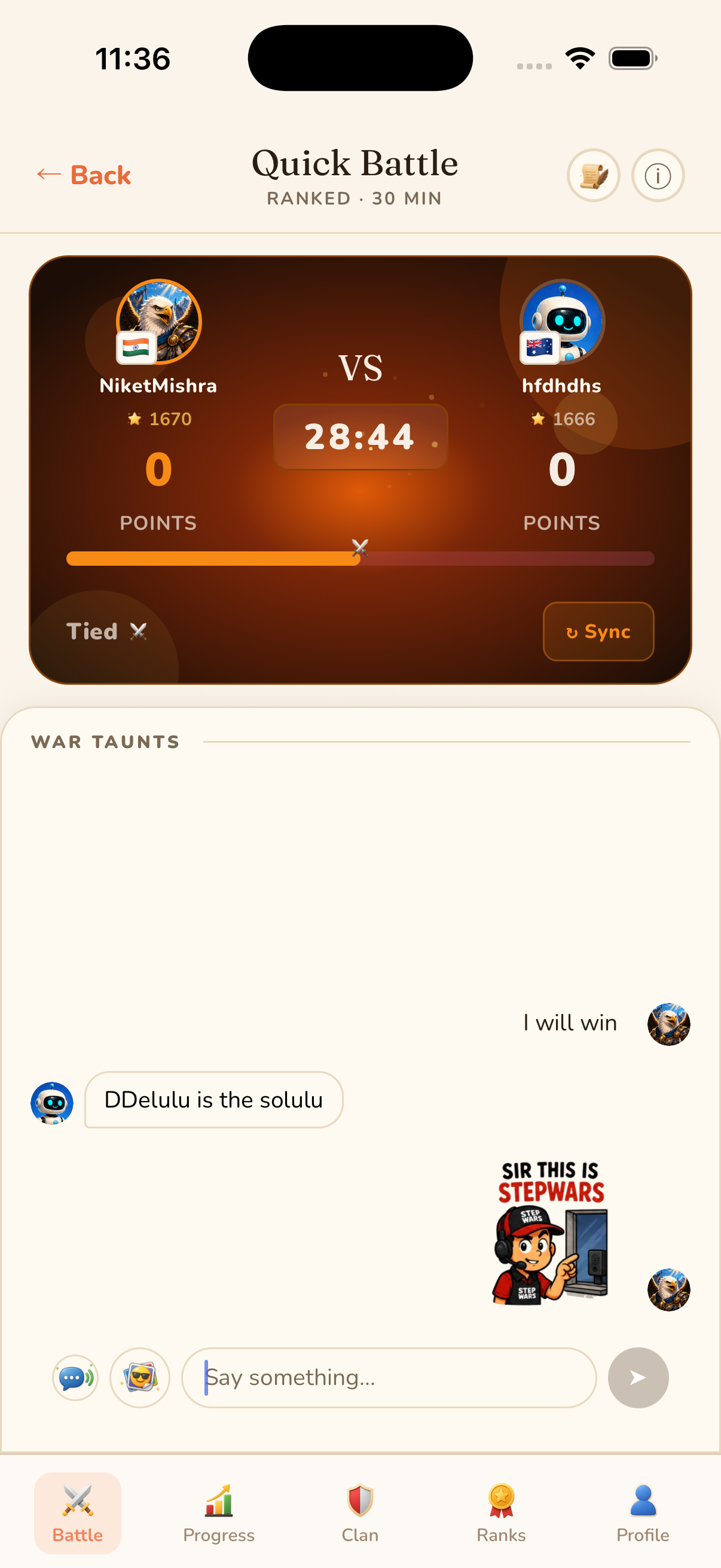 Live 1v1 ranked match