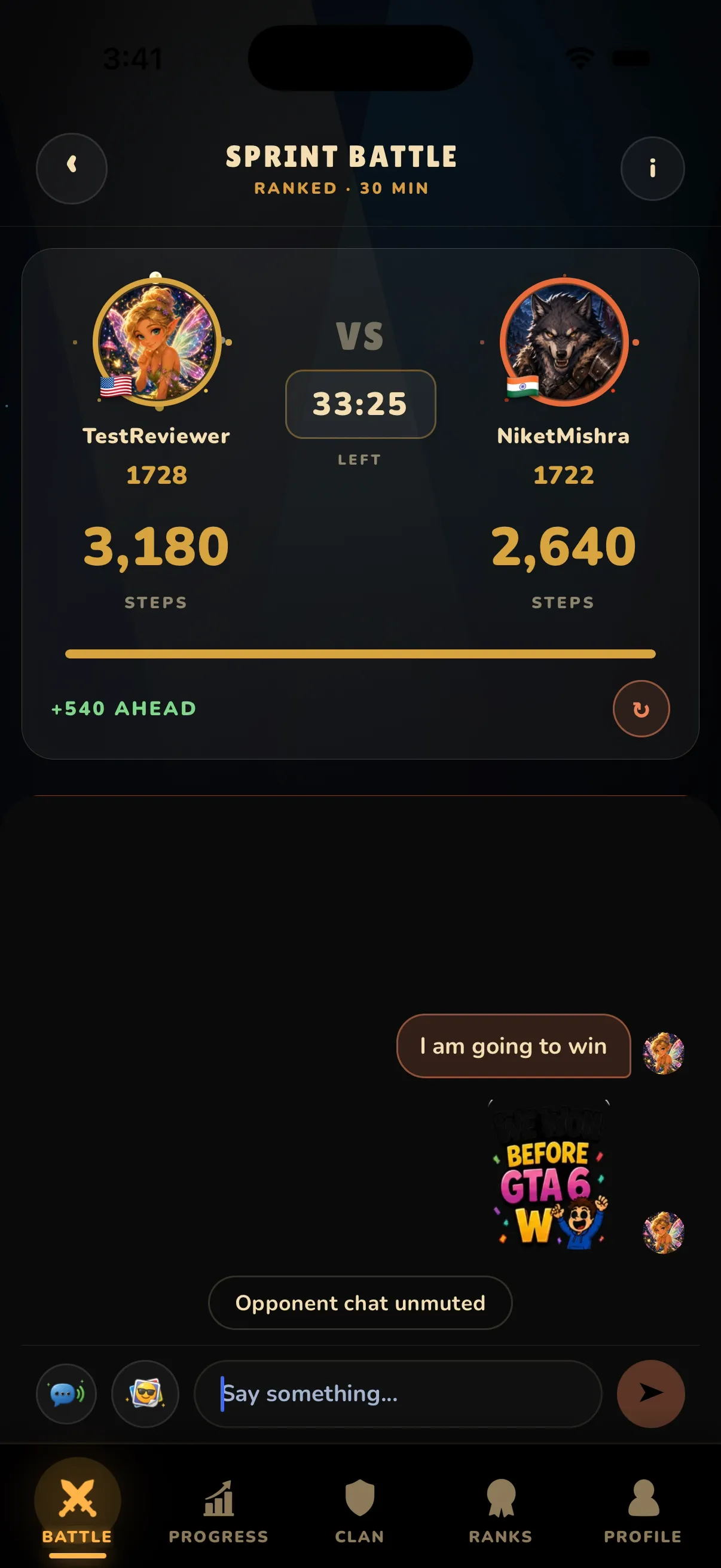 Live 1v1 ranked battle